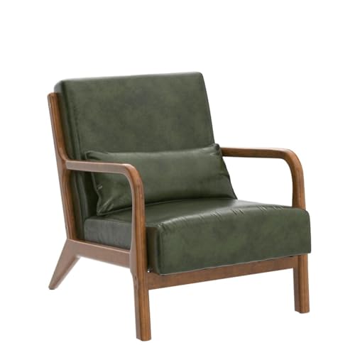 Glitzhome 2 Set Mid Century Black Accent Armchair, Single Reading Armchair PU Leather Lounge Chair with Walnut Ruberwood Frame