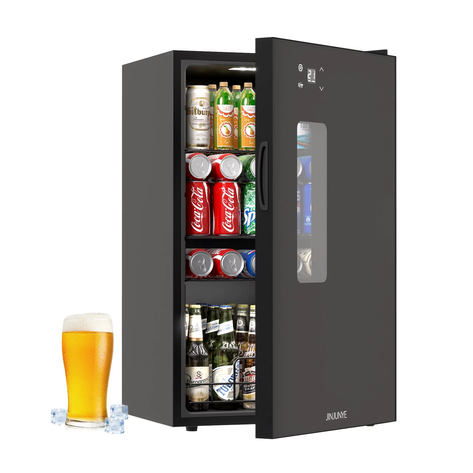 JINJUNYE Beverage Refrigerator and Cooler, Cools to 21°F 115 Can 3 Cu.ft Beverage Fridge, Mini Fridge Freestanding For Bee Wine Soda Juice Cooler Drinks, for Bar, Bedroom, Bar Office