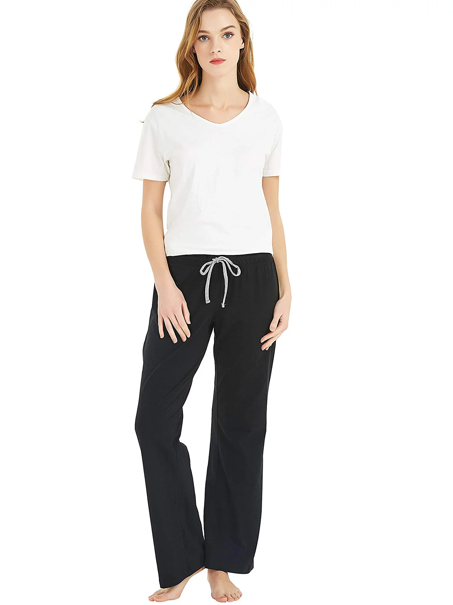 U2SKIIN 2 Pack Pajama Pants for Women, Womens Soft Lounge Lightweight Sleep Pj Bottoms, (Black/Light Grey Mel, L)