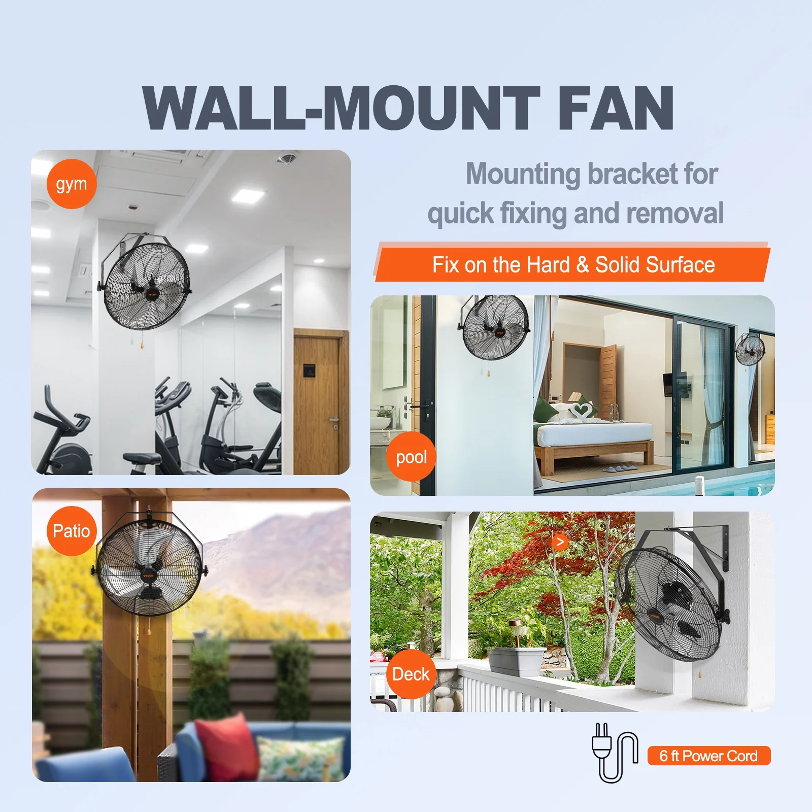 BENTISM Industrial Wall Mount Fan Oscillating Metal Fan 17.6'' 3 Speed Waterproof