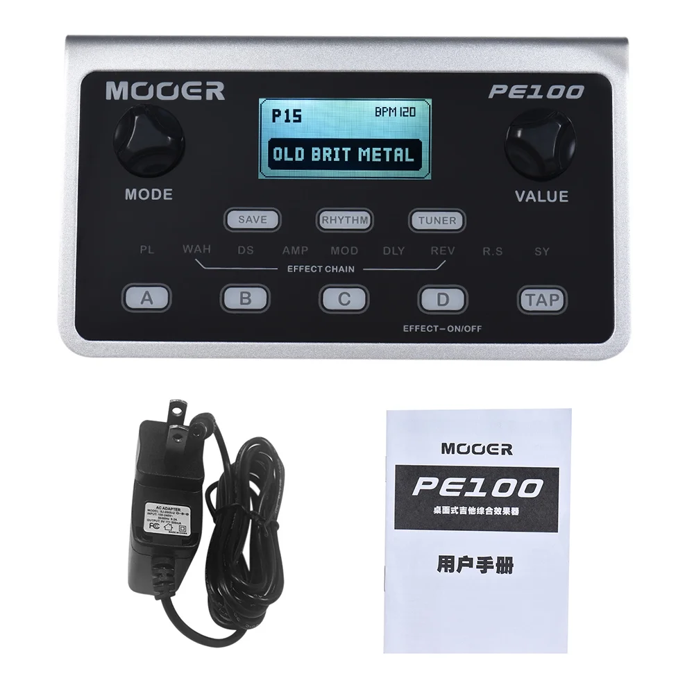 MOOER PE100 Effect Pedal, Portable Multi-effects Processor for Guitar, 39 Effects, 40 Drum Patterns