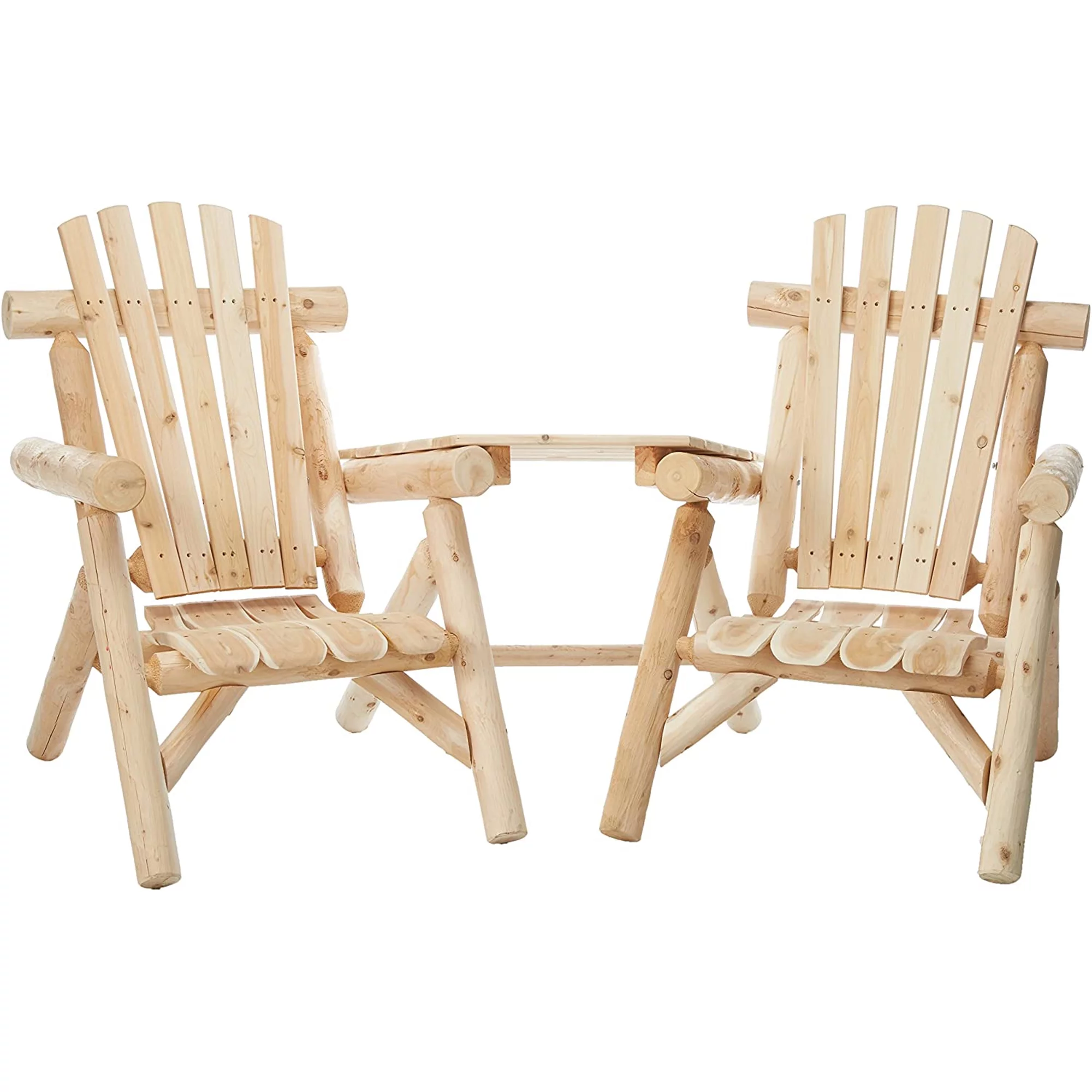Lakeland Mills Rustic Patio White Cedar Log Visa Tete Chairs, Natural