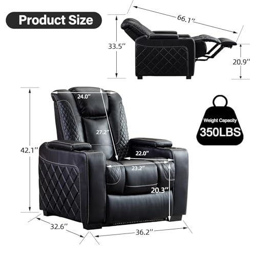 Electric Power Recliner Chair with Adjustable Headrest, Faux Leather Home Theater Seating Chairs with Ambient Lighting, Hidden Arm Storage, USB Ports, Cup Holders, for Movie & Media Room, Brown