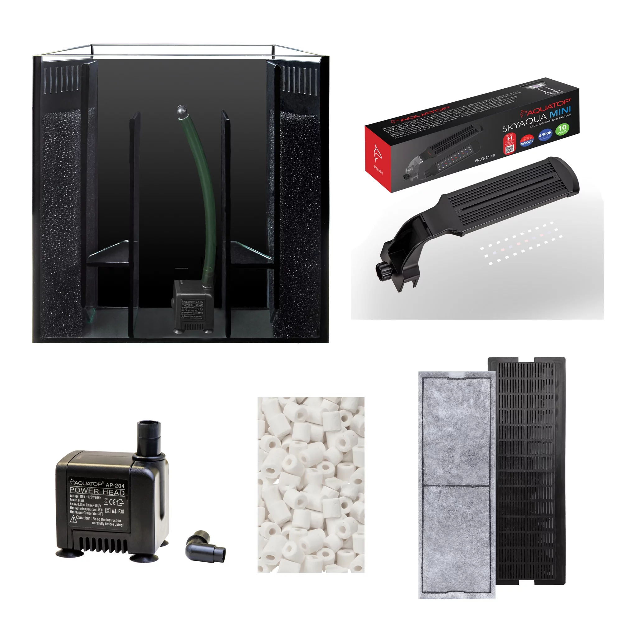 Aquatop Bow Front 5 Gallon Glass Aquarium Desktop Fish Tank, All In One with Pump and LED Light, BFT-05