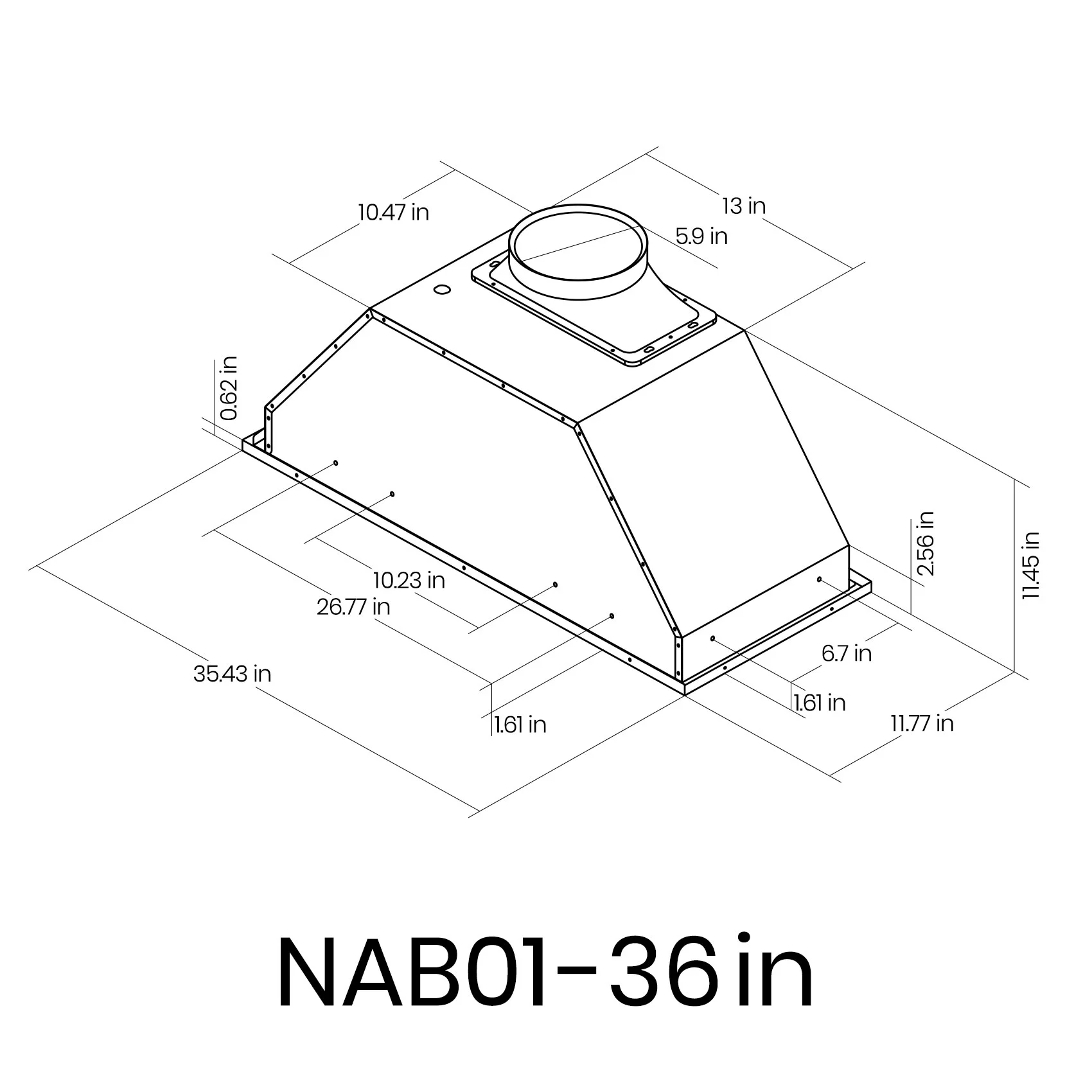 EKON KITCHEN EXPERT Black Stainless Steel 36 Inches Convertible Insert Range Hood NAB01-36H