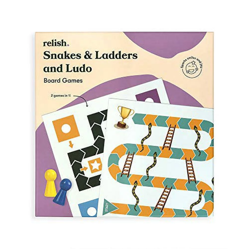 Relish 2-in-1 Board Game Snakes & Ladders and Ludo | Easy, Strong Color & Clear Design Board Game for Seniors and Elderly with Dementia and Memory Loss (w/ Dice Cards) - Up to 4 Players