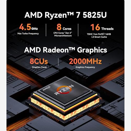 Beelink EQR5 Mini PC, AMD Ryzen 7 5825U Processor(8C/16T, up to 4.5GHz), 16GB DDR4 RAM 500GB M.2 2280 PCIe3.0x4 SSD, Mini Computer Support 4K@60Hz Dual Display/WiFi6/BT5.2/1000M LAN