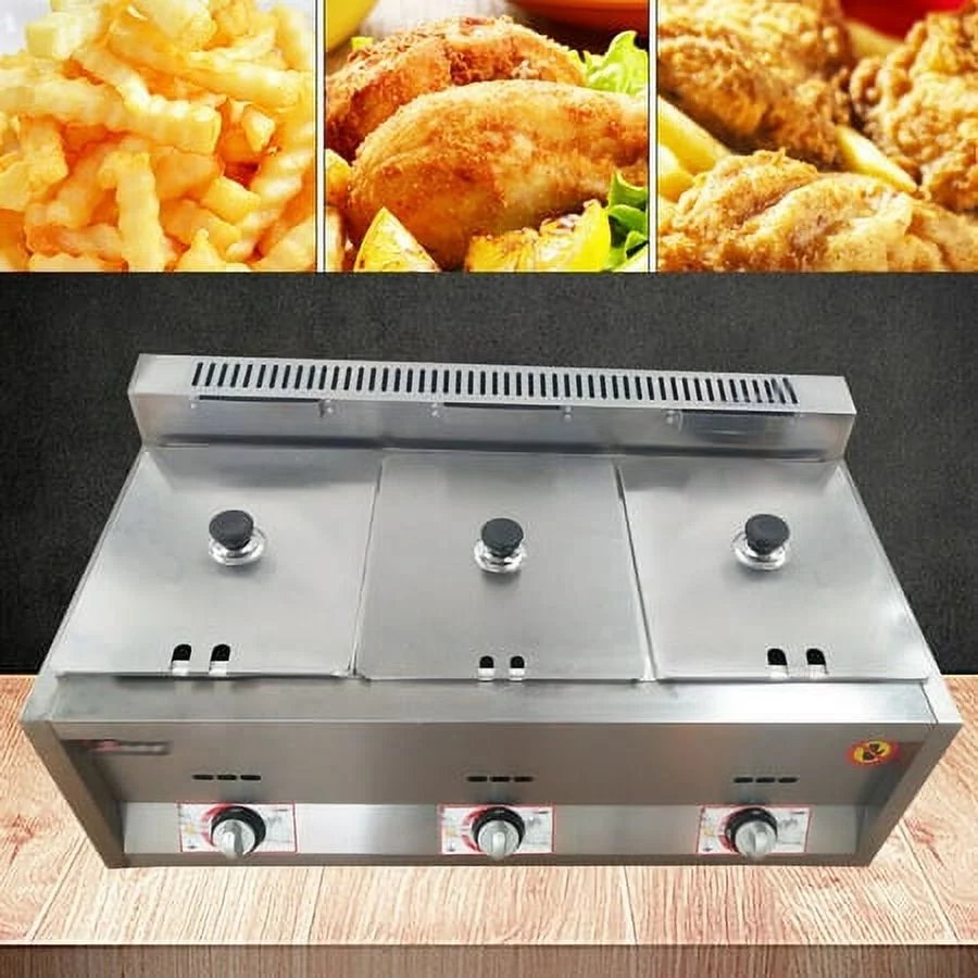 Commercial Propane Deep Fryer Countertop 18L Gas Fryer 3 Pan LPG NG Gas Fryer