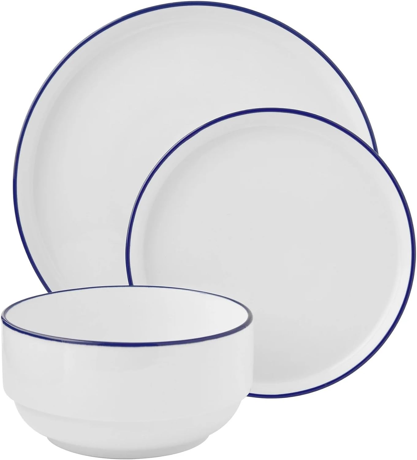 12-Piece Blue Rim Stoneware Dinnerware Set
