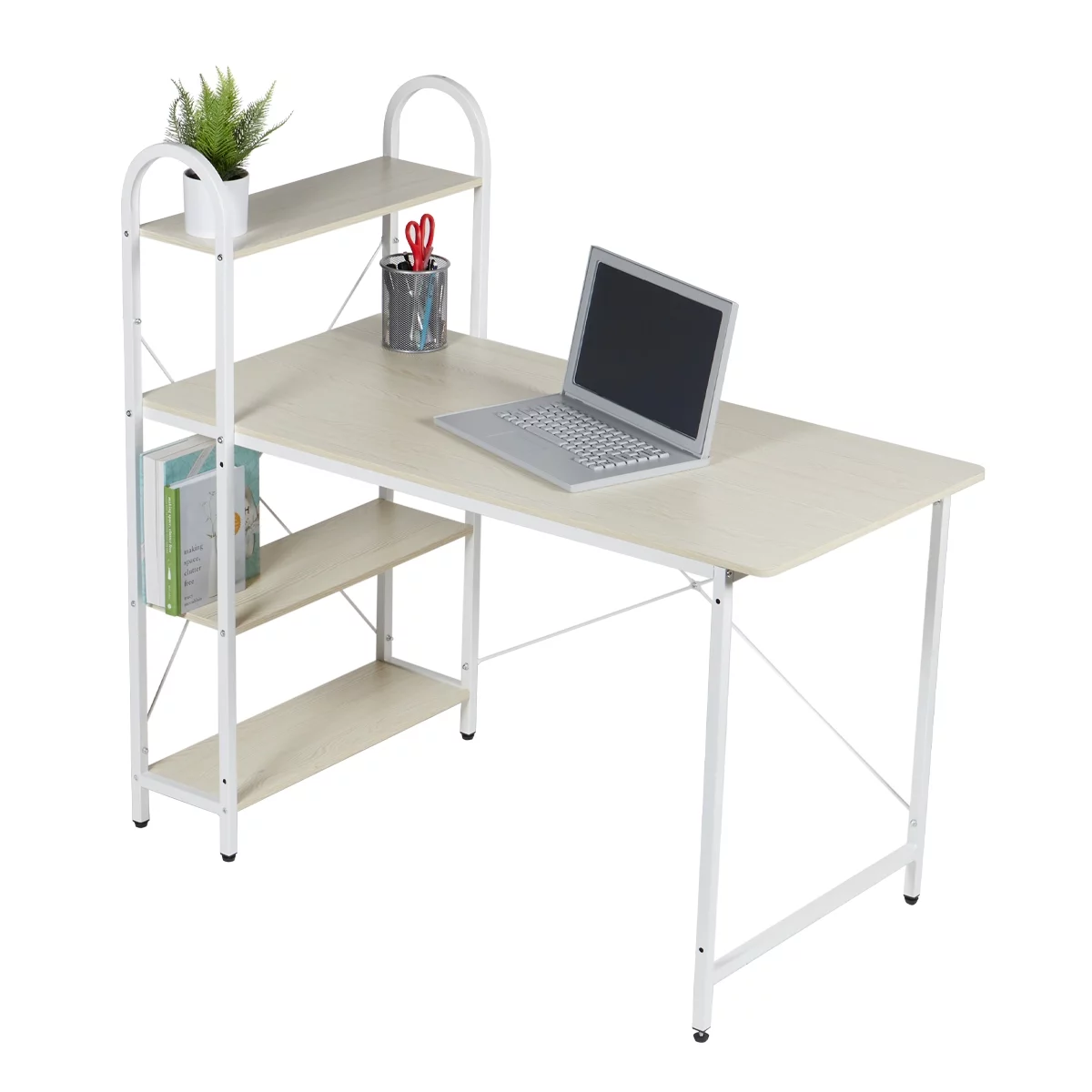 Home Basics Computer Desk With Shelves, Oak/White