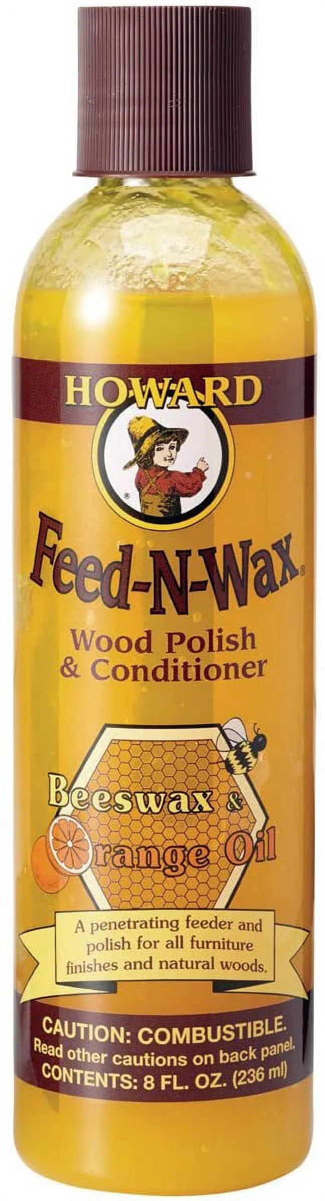 Howard Products Feed-N-Wax Wood Polish & Conditioner, 8 oz, Orange