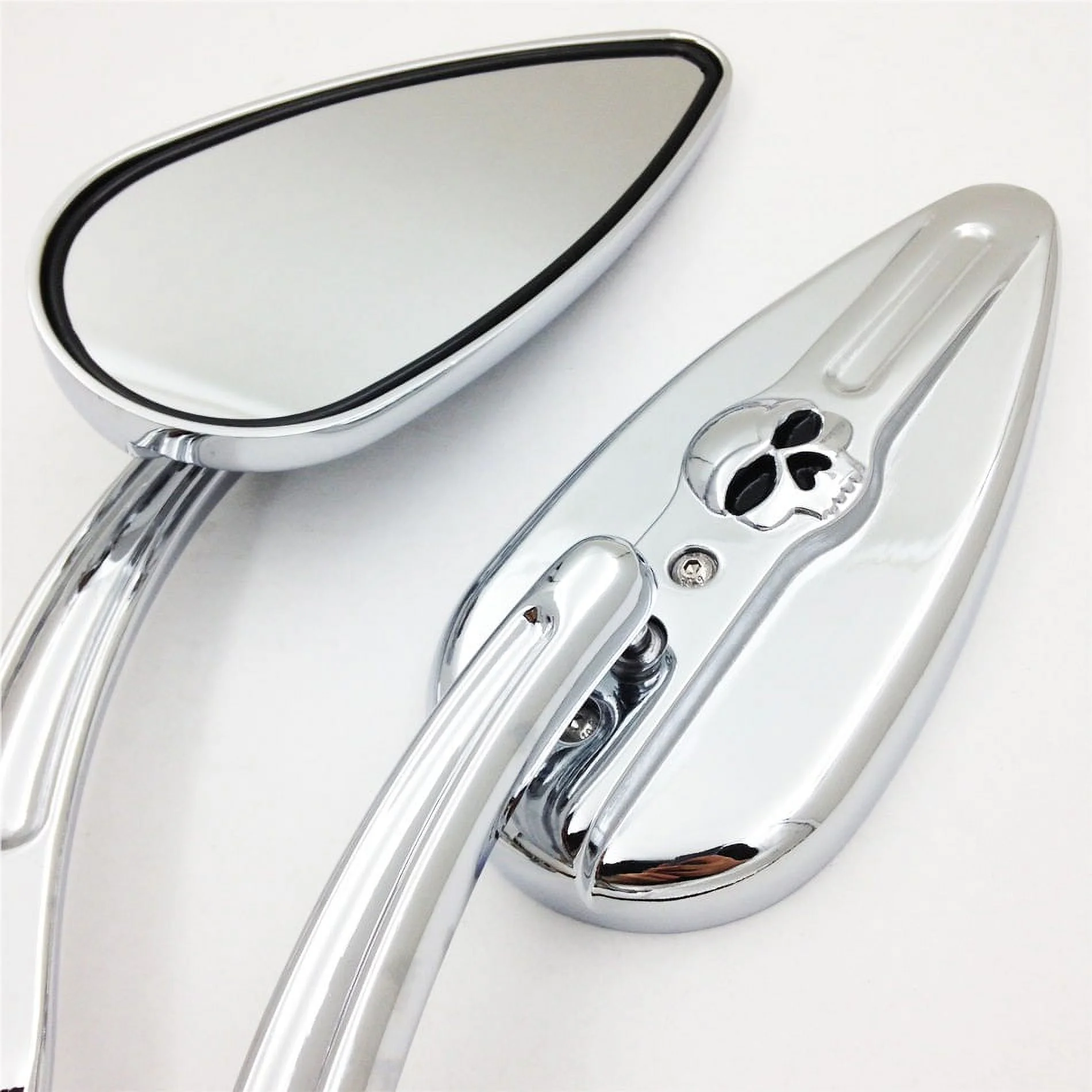 HTT-MOTOR Skull Flame Side Mirrors for 1984-2014 universal to most Harley Road King FLHR chrome