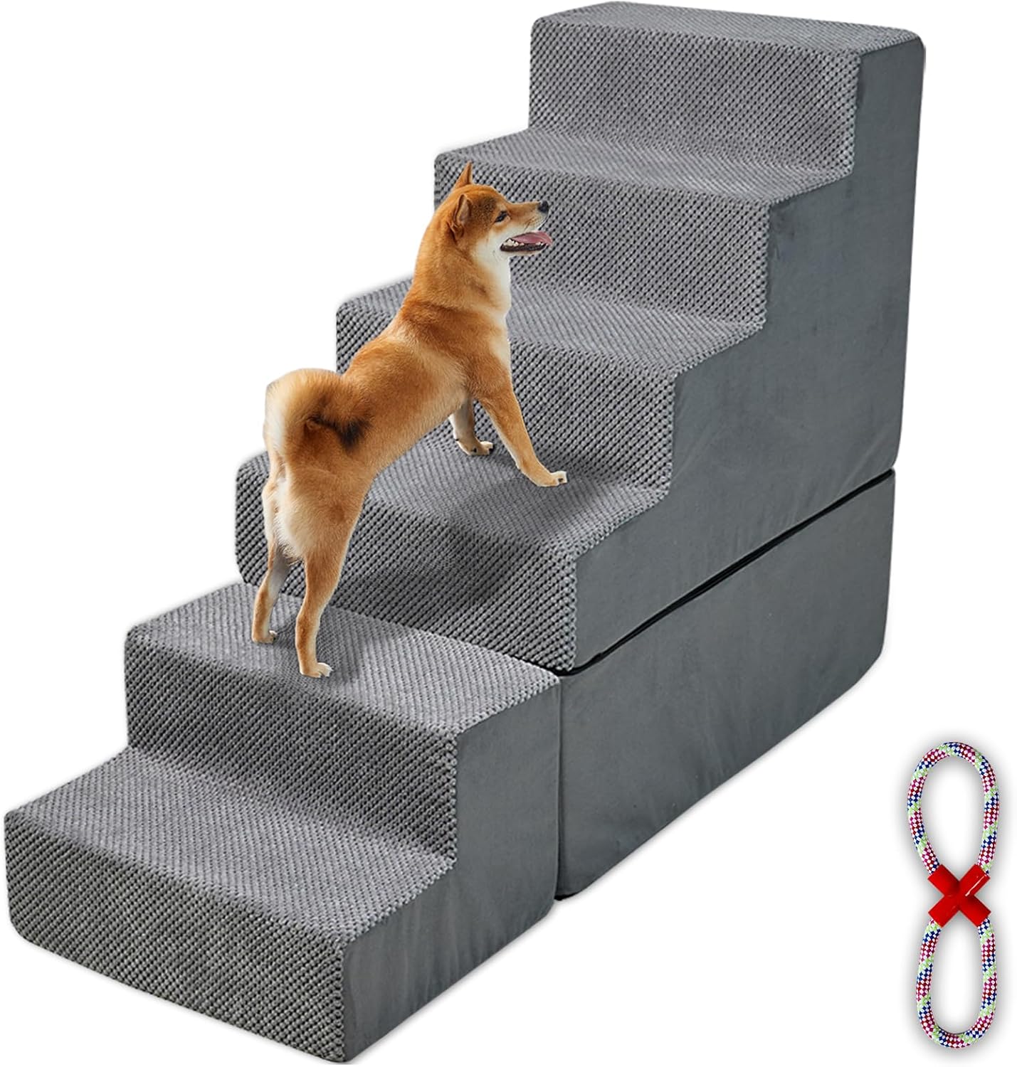 Dog Stpes for High Beds 30 inches High Bedside, Foam Dog Stairs&Dog Steps for High Beds 30-36” Tall for Small Dogs Injured, Doggie, Old Cats, Kitty, Small Animals(Grey)