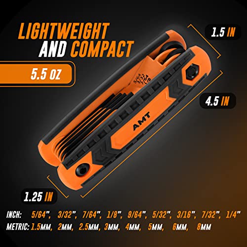AMERICAN MUTT TOOLS 17pc Folding Allen Wrench Sets – SAE and Metric Allen Key Set – Hex Key Set, Allen Wrenches Sets, Metric Allen Wrenches Set