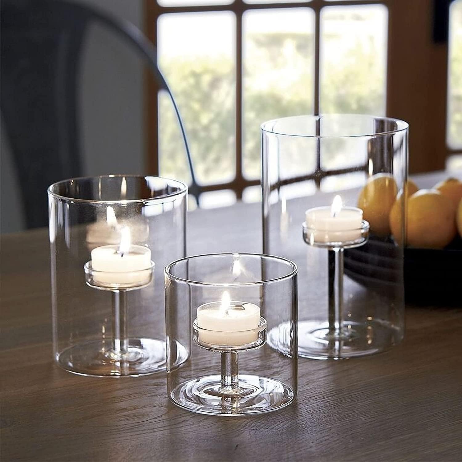 Cylinder Hurricane Glass Candle Holder for Table Centerpieces, Clear Votive Candle Holders for Wedding Parties, Decorative Candleholders for Home Dining Room Decorations (Set of 3)