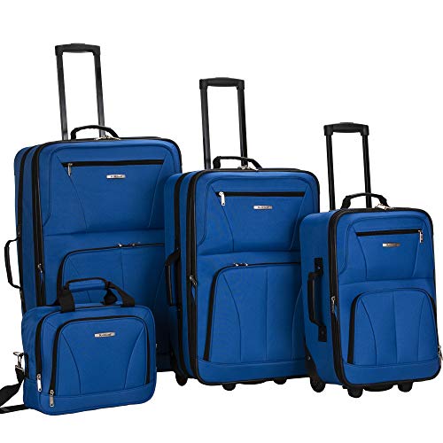 Rockland Journey Softside Upright Luggage Set,Expandable, Lightweight, Black, 4-Piece (14/19/24/28)