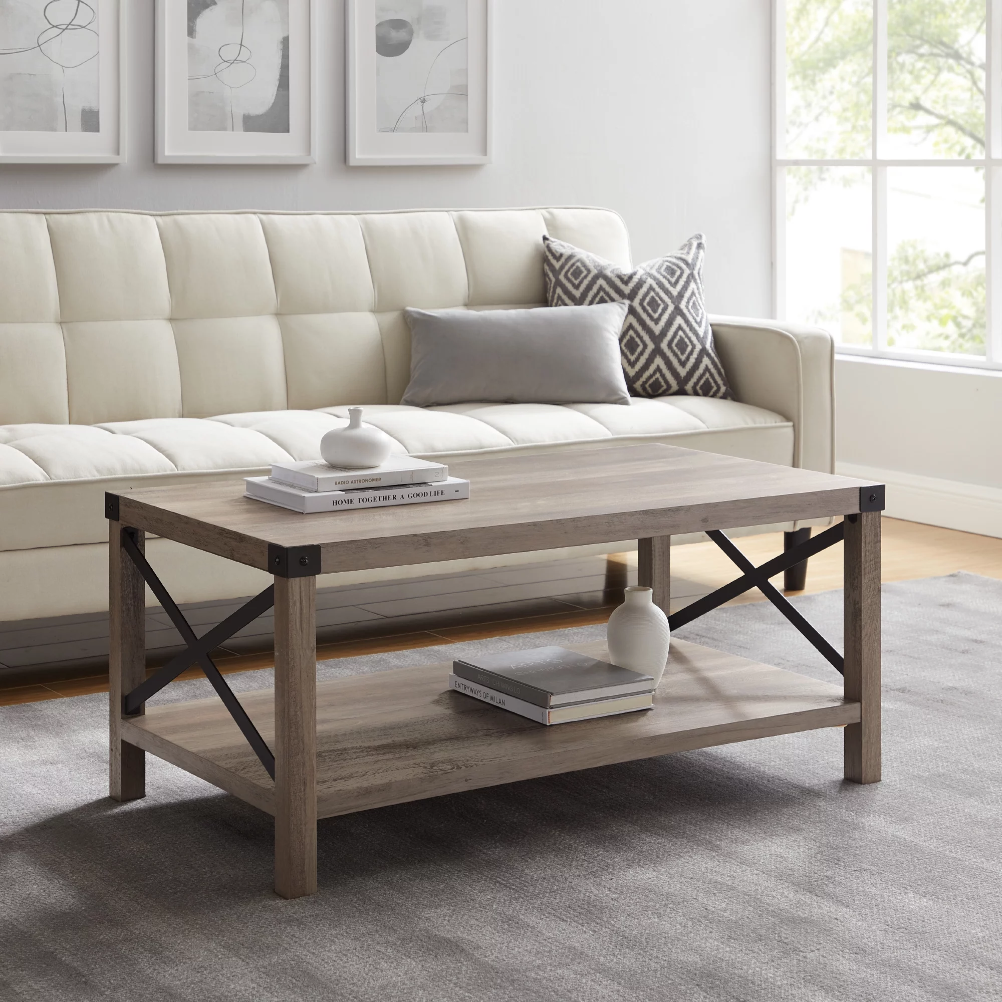 Desert Fields Magnolia Metal X Coffee Table, Gray Wash