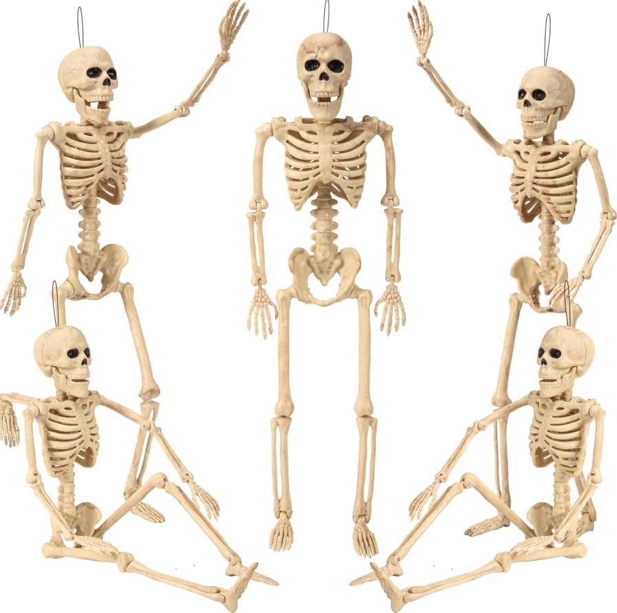 5.4 ft Posable Halloween Skeleton Decorations,Human Bones for Halloween Party with Movable Joints,for Haunted Houses, Front Lawn, Graveyard Props