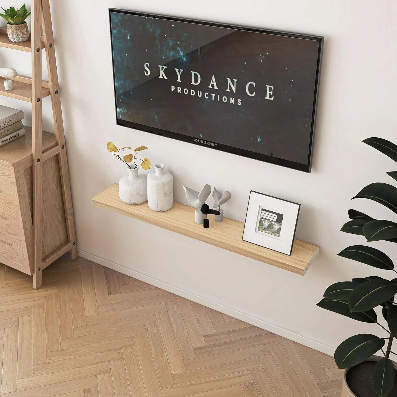 48 Inch Fireplace Mantel - 8 Inch Deep Rustic Premium Solid Pine Wood Floating Shelf - Farmhouse Wall Mounted Display Shelf - Heavy-Duty Metal Bracket - 48