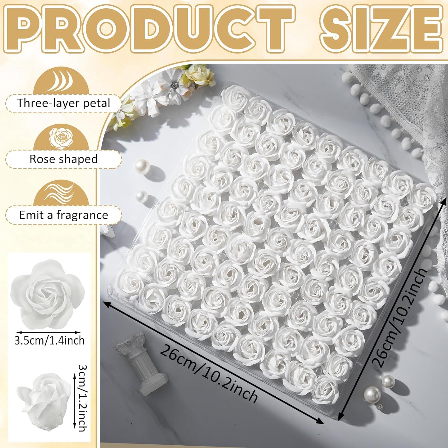 Lounsweer 162 Pcs Rose Flower Soap Floral Bath Soap Floral Scented Rose Petal Bouquet Flower Soap Rose Petals Body Soap for Mother's Day Wedding Birthday Baby Shower (White)