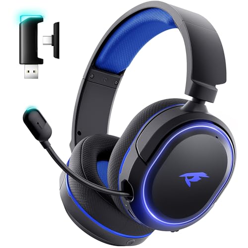 Wireless Gaming Headset， 7.1 Surround Sound， 2.4Ghz USB Gaming Headphones Bluetooth 5.4,100-Hr Noise Canceling Mic RGB Light, Wireless Headset for PC PS5 PS4 Mac Switch，ONLY Wired Mode Suit for Xbox