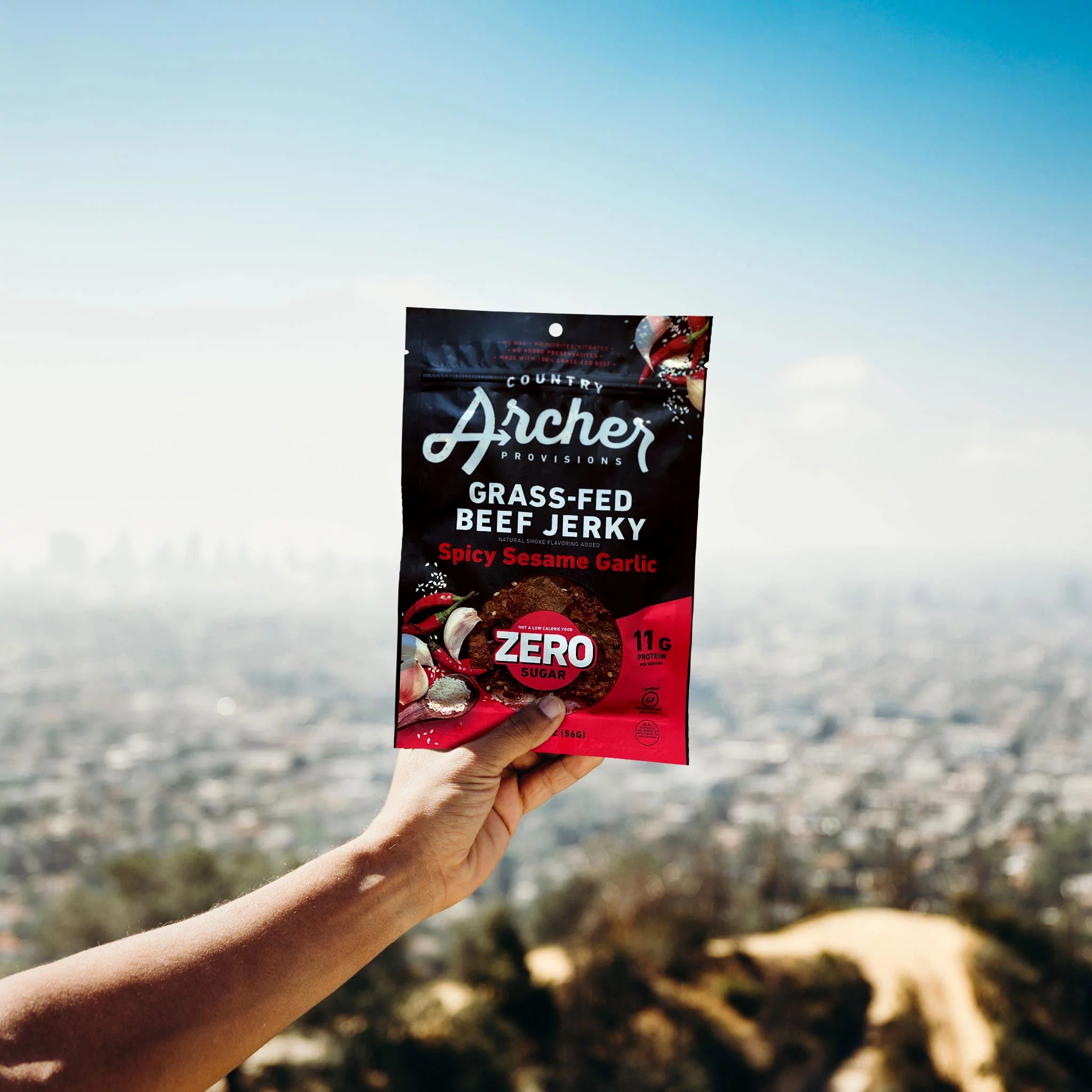 Country Archer 2oz Zero Sugar Spicy Sesame Garlic Beef Jerky Pack Of 12