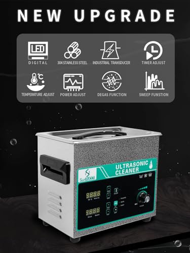 Ultrasonic Cleaner 3L with Adjustable Power & Sweep, 120W Ultra Sonic Cleaning Machine, Digital Timer and Heater, Heavy-Duty Parts Cleaner for Industrial, Motorcycle, and Hardware Tools