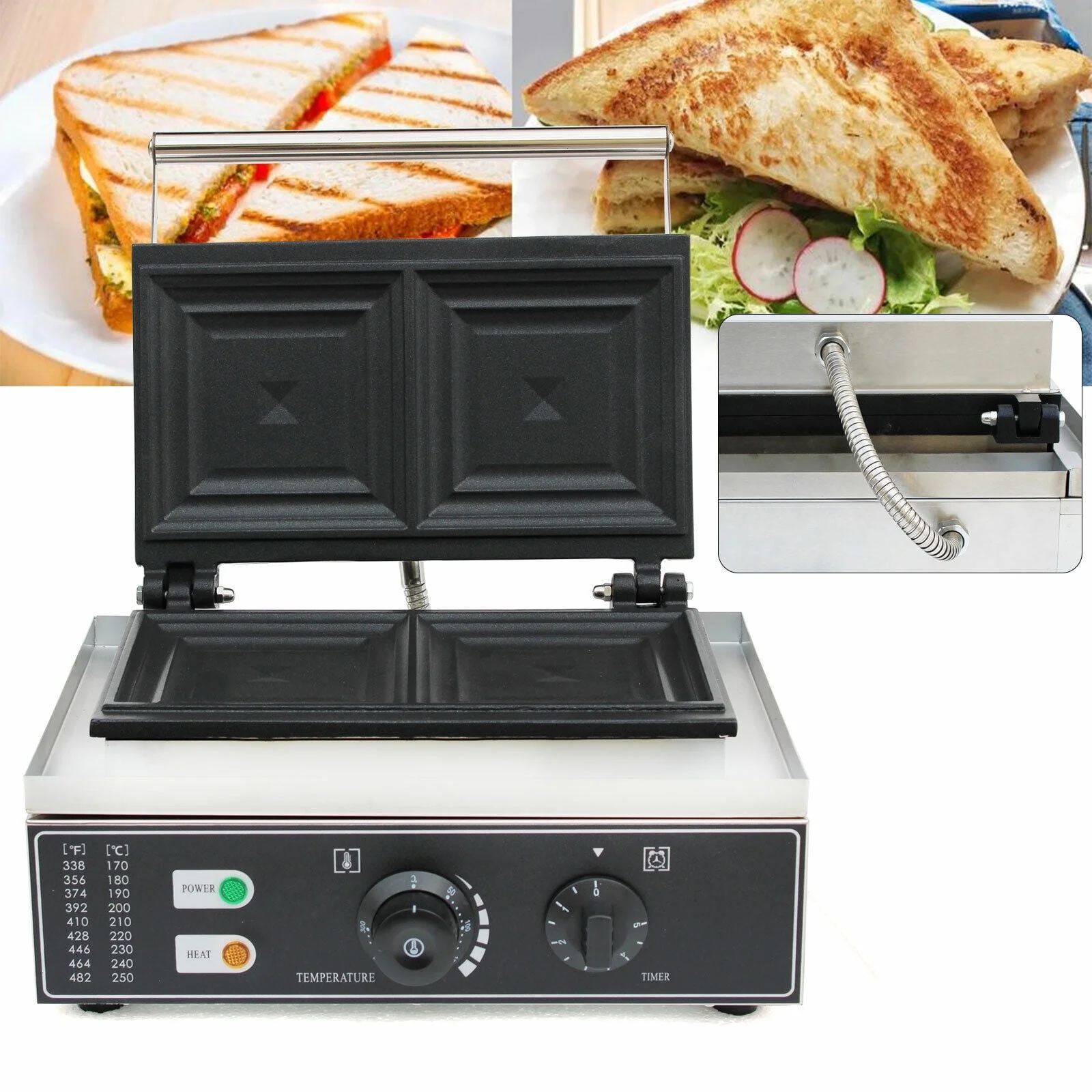 Commercial Sandwich Machine Adjustable Temperature Automatic Edge-sealing Design