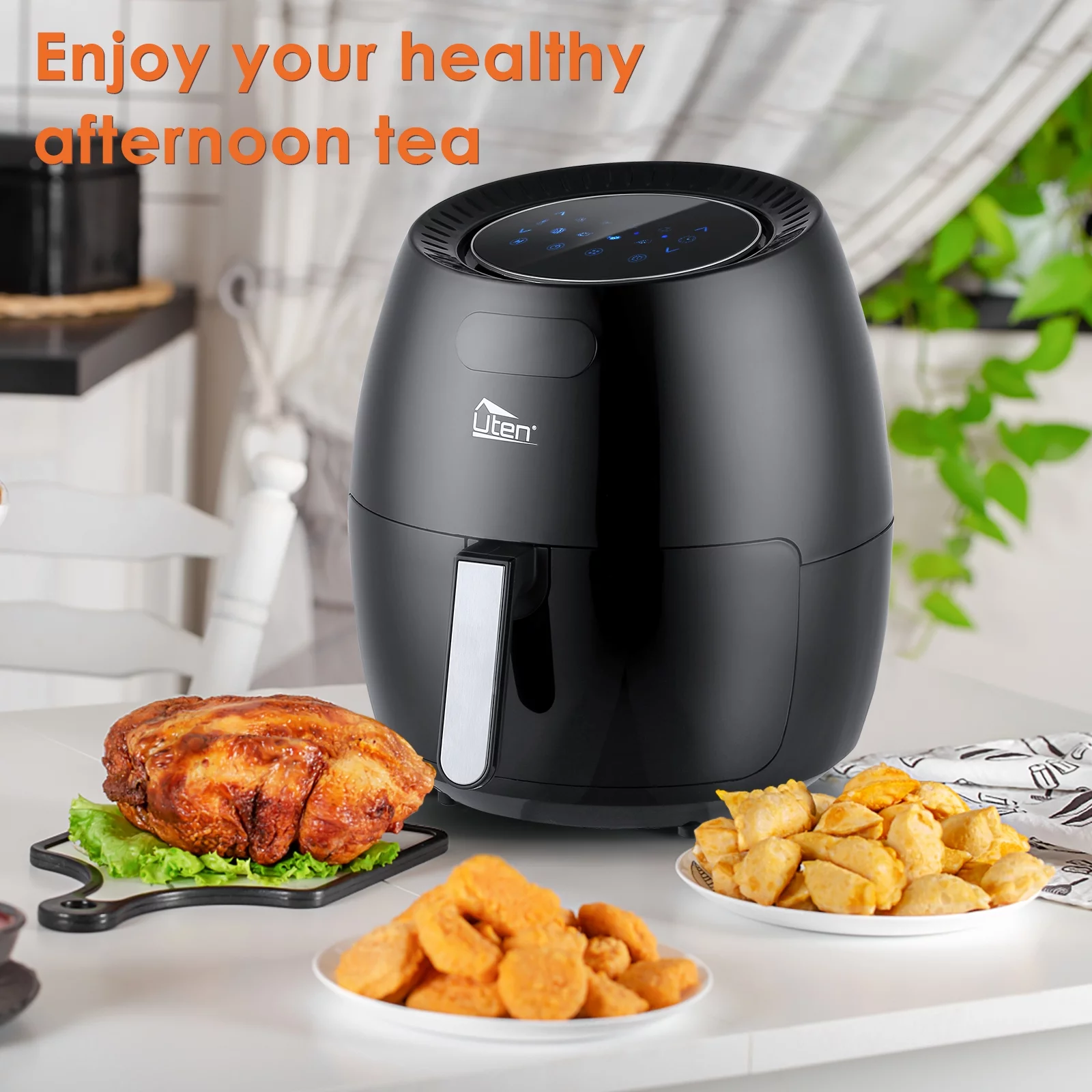 Uten 6.9qt Air Fryer, 1700W Electronic Air Fryer with Basket for Kitchen Cooking Frying, Black