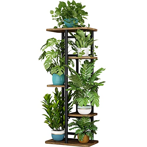 LINZINAR Plant Stand 5 Tier 6 Plant Multiple Flower Rack Holder Shelves Rack Storage Organizer Display Indoor Planter for Balcony Bedroom Patio Garden Living Room, Black