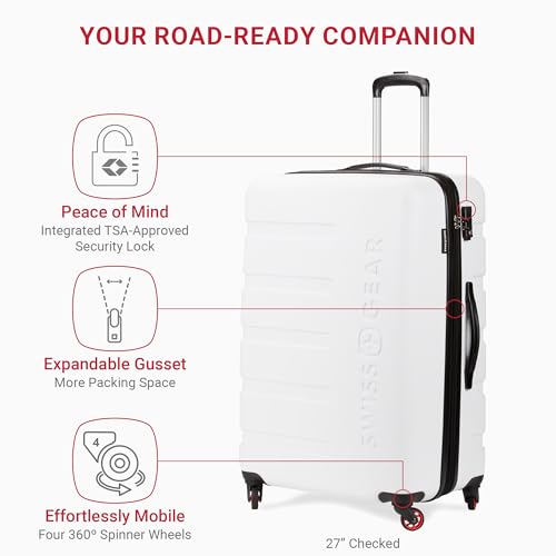 SwissGear 7366 Hardside Expandable Luggage with Spinner Wheels, White, Carry-On 19-Inch