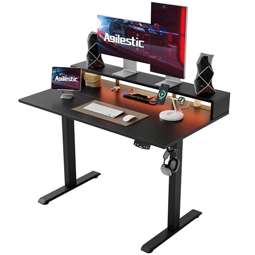 Agilestic 48 x 23 Inches Electric Standing Desk with 2 Storage Drawers, Adjustable Height Sit and Stand Computer Table with Splice Board, White