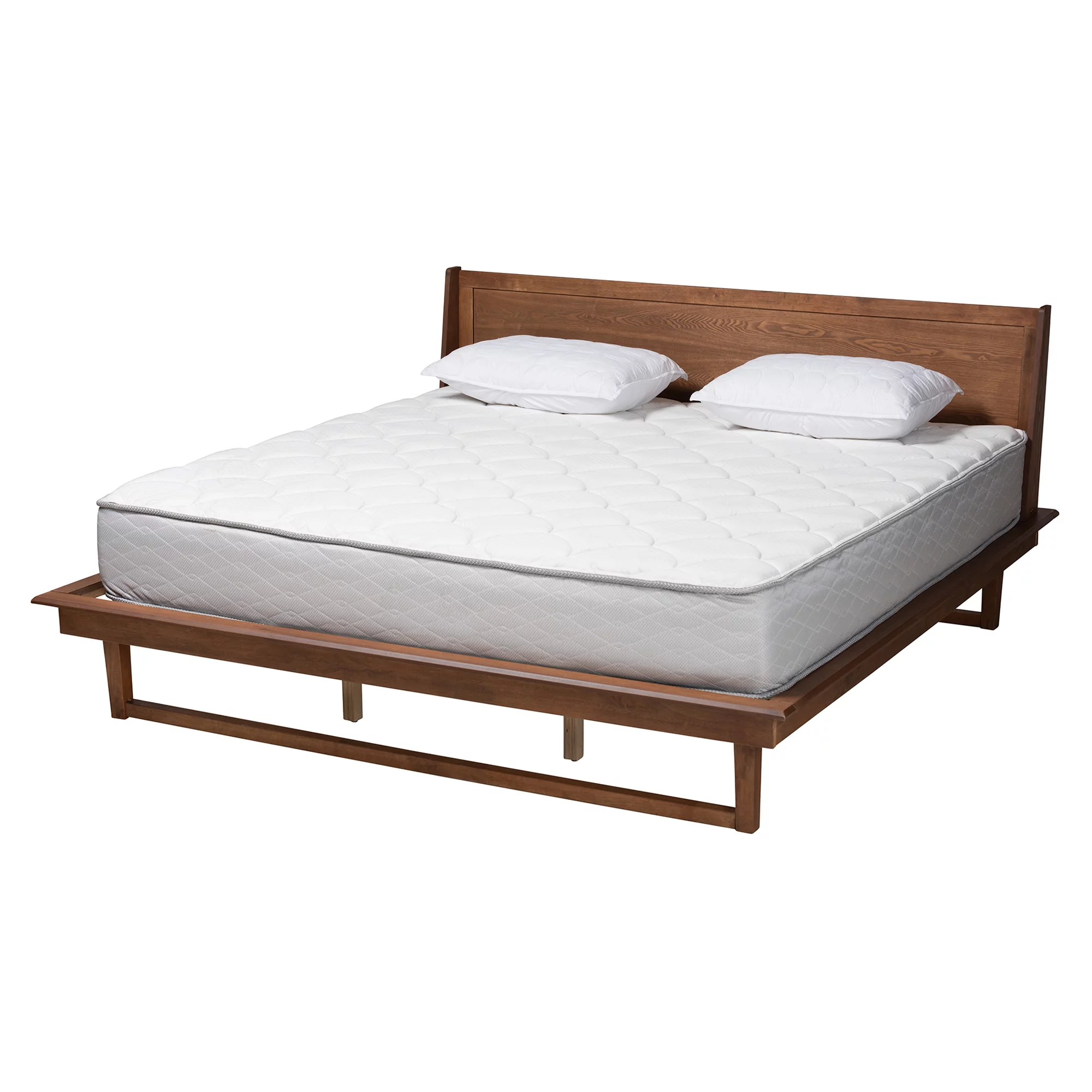 Baxton Studio Macayle Mid-Century Modern Ash Walnut Finished Wood King Size Platform Bed