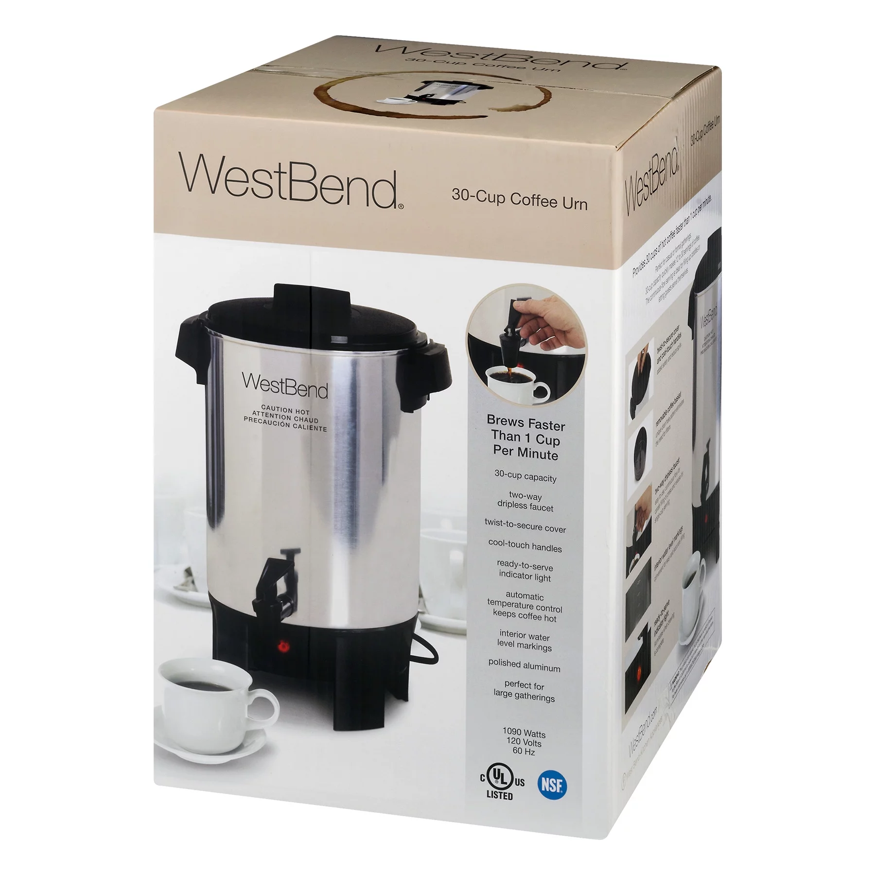 West Bend 58030 30-Cup Commercial Polished Urn, Aluminum