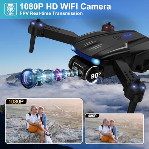 Foldable FPV Drone with 1080P HD Camera for Kids & Adults, 2 Batteries, One Key Take Off/Land, Altitude Hold, Headless Mode, 360Flip, 3 Speed Modes, Waypoint Fly