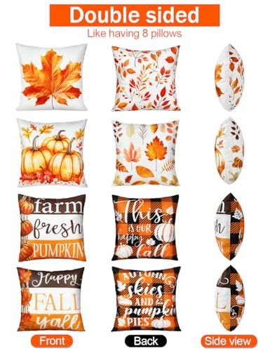 TOYPOPOR Christmas Decorations, Double Sided Plaid Throw Pillow Covers 18x18 Inches Set of 4, Christmas Tree, Snowflakes, Merry Christmas, Snowman Reindeer Winter Holiday Pillowcase for Sofa Couch