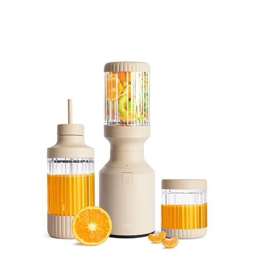 The Beast Mini Blender Plus | Mini Countertop Kitchen Blender | Blend Smoothies and Shakes, Dressings, Sauces, Dips | Extra Vessels, Straw Cap and Straws Included | 600W (Cloud White)