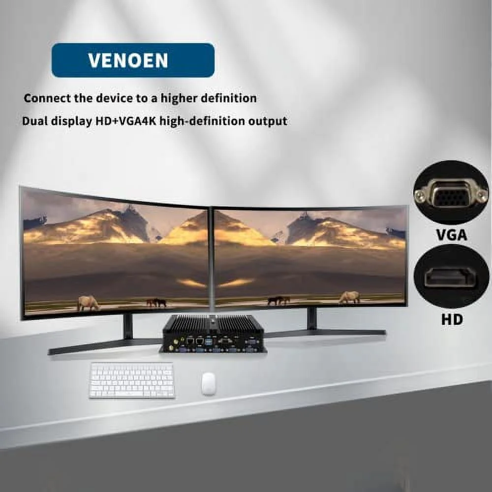 Industrial Mini PC Windows 10, Celeron J4125, 16GB DDR4 RAM 512GB SSD, HD-MI, VGA, 2-Display, Dual RJ45 Lan, 6 COM RS232/485, USB3.0, Wifi AC, BT, SIM slot, Small Industrial Computer, Auto Power On