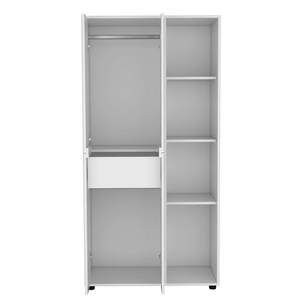 Depot E-Shop Minto 2-Door Armoire with Metal Rods, Drawer and 4 Open Shelves, White