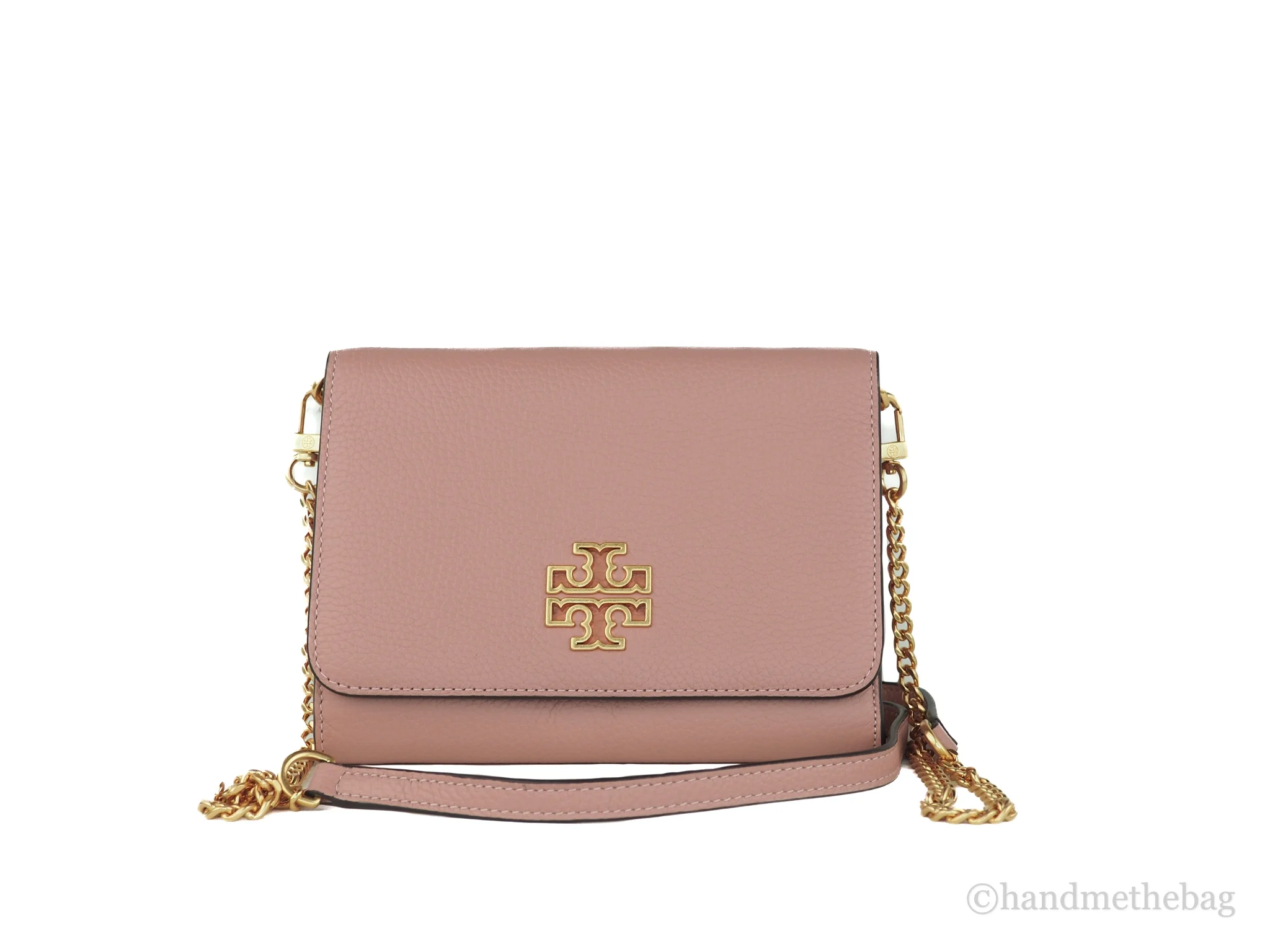 Tory Burch (67296) Pink Moon Pebbled Leather Britten Chain Wallet Crossbody Bag