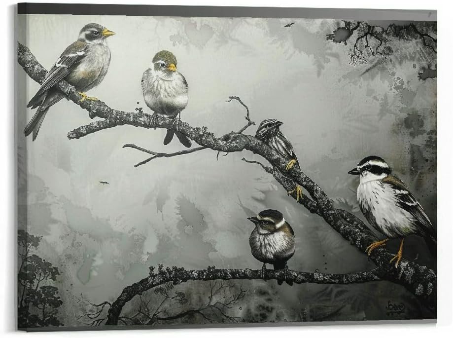 BCIIG Bird Canvas Wall Art Black and White Birds Picture Bird on Tree Prints Painting unFramed Gallery Wrapped 20