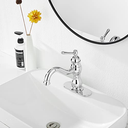 GGStudy 360° Swivel Antique Brass Bathroom Vessel Sink Faucet Single Handle One Hole Matching with Pop Up Drain