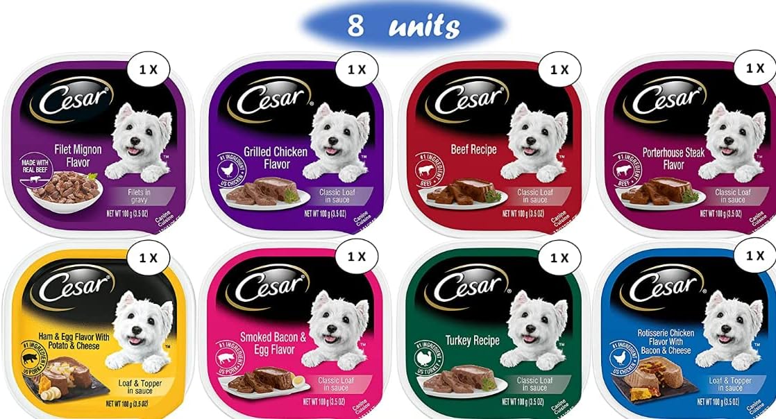 Cesar Classic Loaf Wet Dog Food Bundle with 08 Flavors(1 Unit Each Flavor). 3.5 Ounce (Pack of 8)