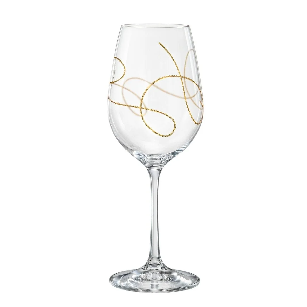 Majestic Gifts Inc.  Set/2 Wine Glasses w/ Gold String Design- 12 oz.-Made in Europe