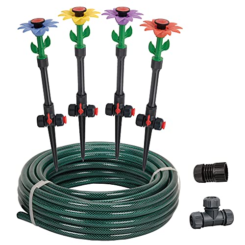 Eden 98063 Multi-Adjustable Flex Design Above Ground Irrigation Garden Sprinkler System, Sprinkler & Hose, DIY Plant Watering Set