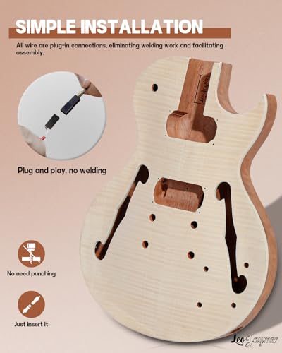 Leo Jaymz DIY Single Cut Electric Guitar Kits with Mahogany Body and Neck - Rosewood Fingerboard and All Components Included (LP Hollow)