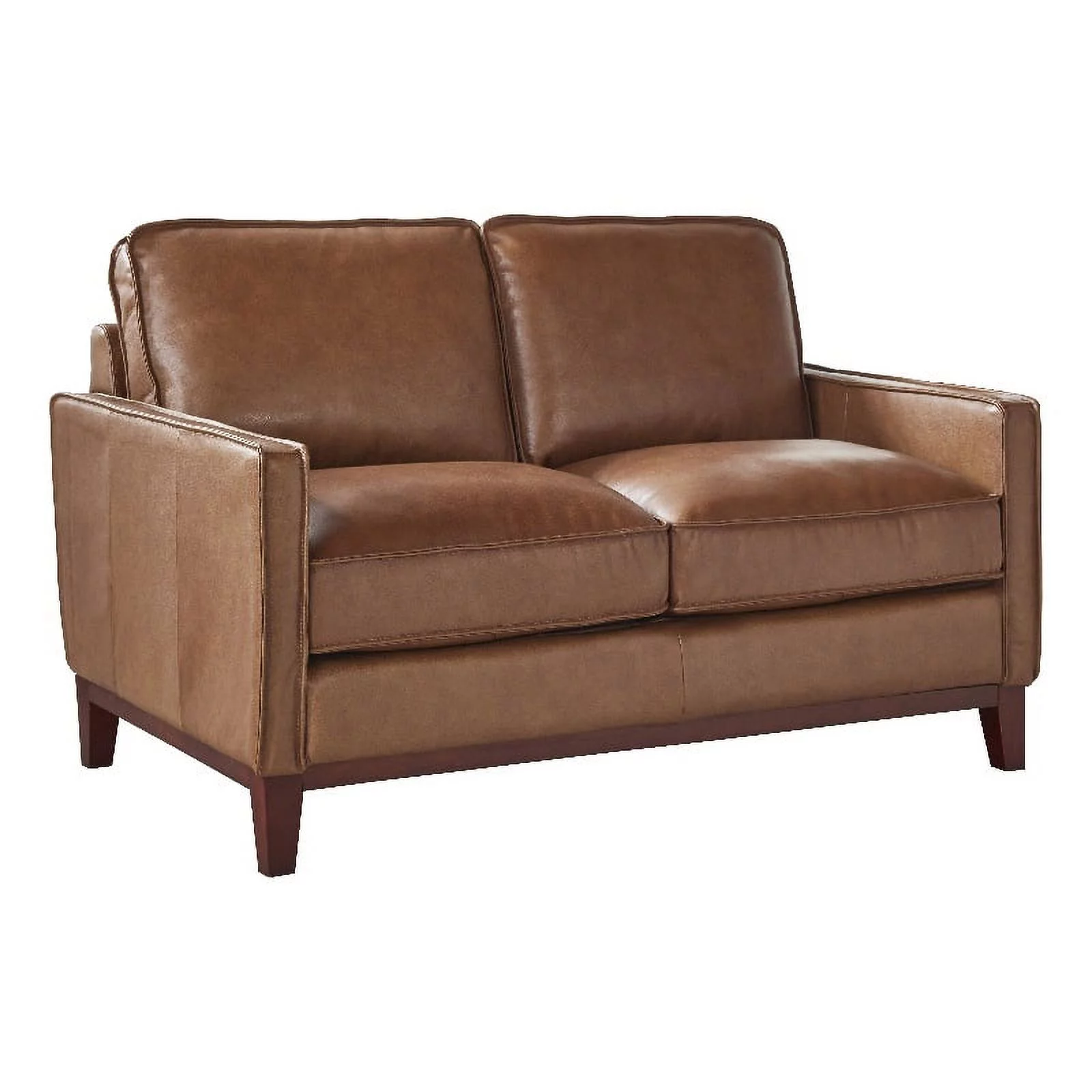 Bowery Hill Contemporary Geuine Leather Loveseat in Camel Brown