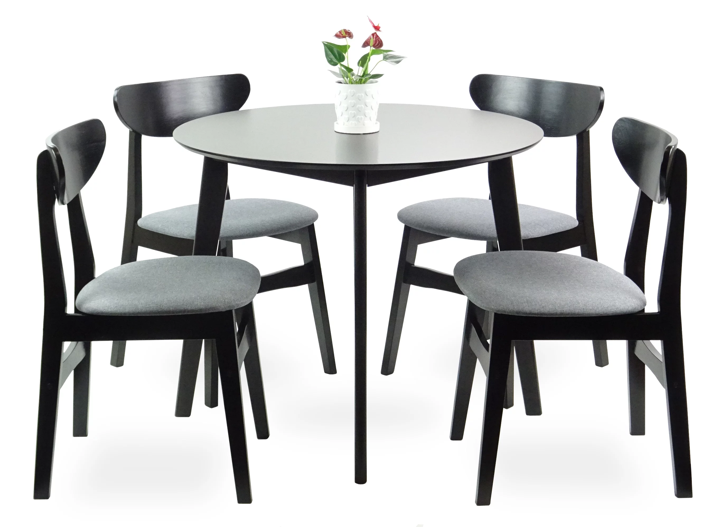 Set of 5 Dining Kitchen Round Table and 4 Yumiko Side Chairs Solid Wood w/Padded Seat, Espresso Color
