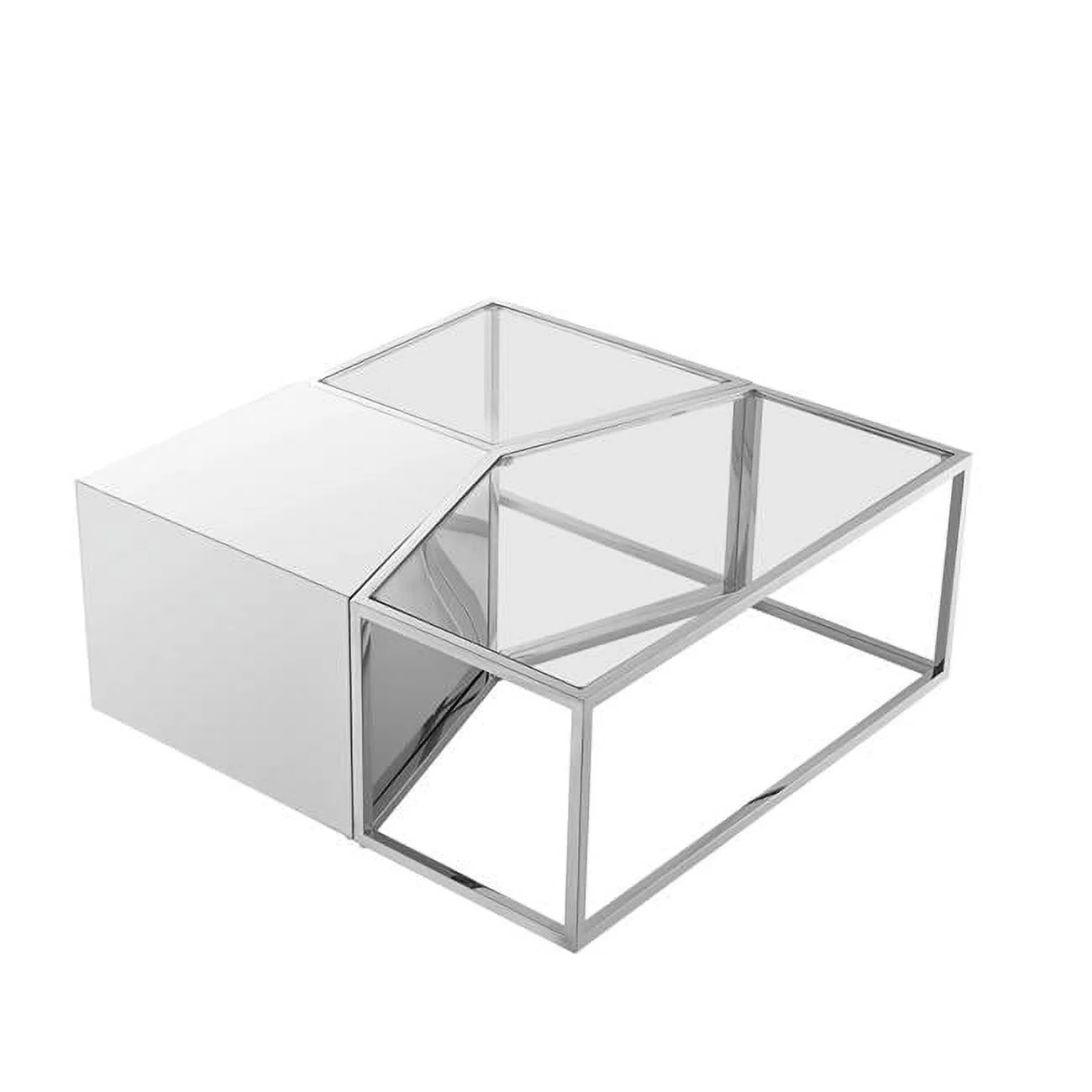 37 in. Silver Glass Geometric Mirrored Bunching Coffee Tables, Set of 3