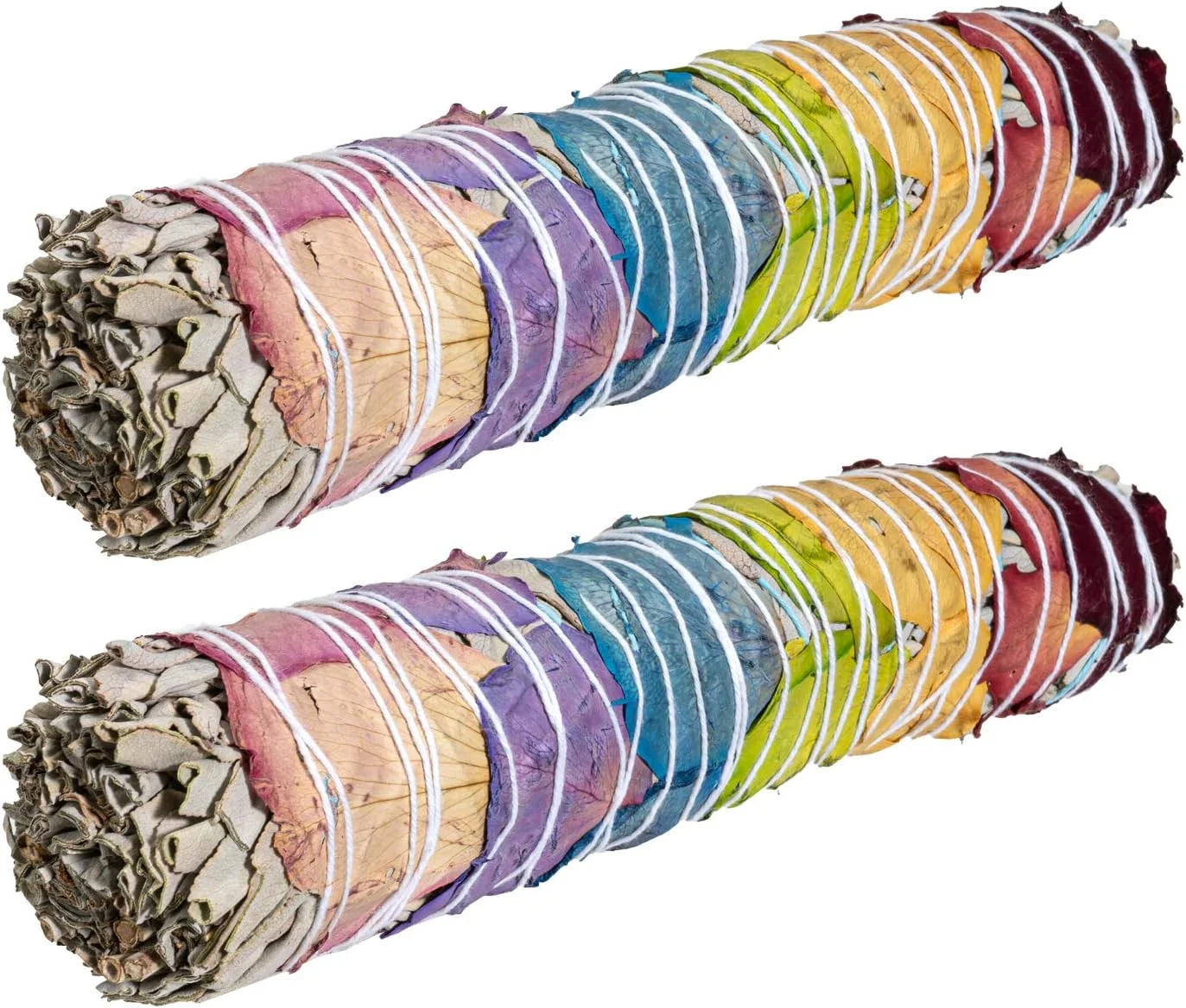 7 Chakra Rose Petal White Sage Smudge Sticks 9 Inch L Bundles Pack Of 2 Smudging And Cleansing Incense Sticks Energy Renewal (7 Chakra White Sage 9